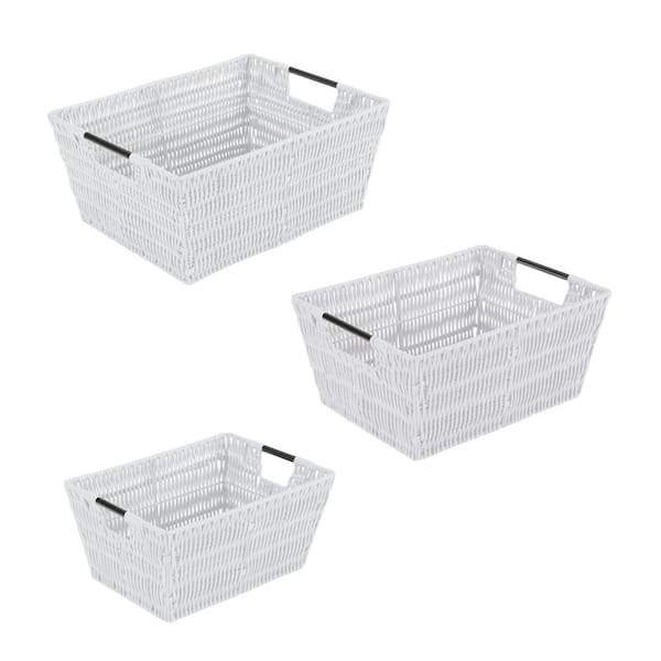 SIMPLIFY 6.5 in. x 14.6 in., 3-Pack Rattan Tote Baskets in White