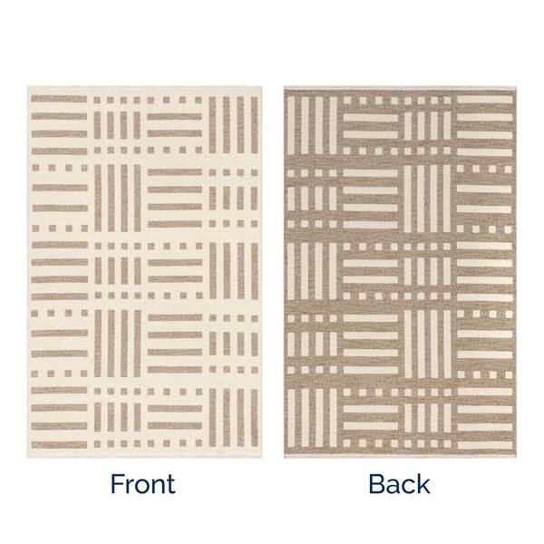 Mina Beige 6 ft. 7 in. x 9 ft. Modern Stripes Reversible Machine Washable Area Rug