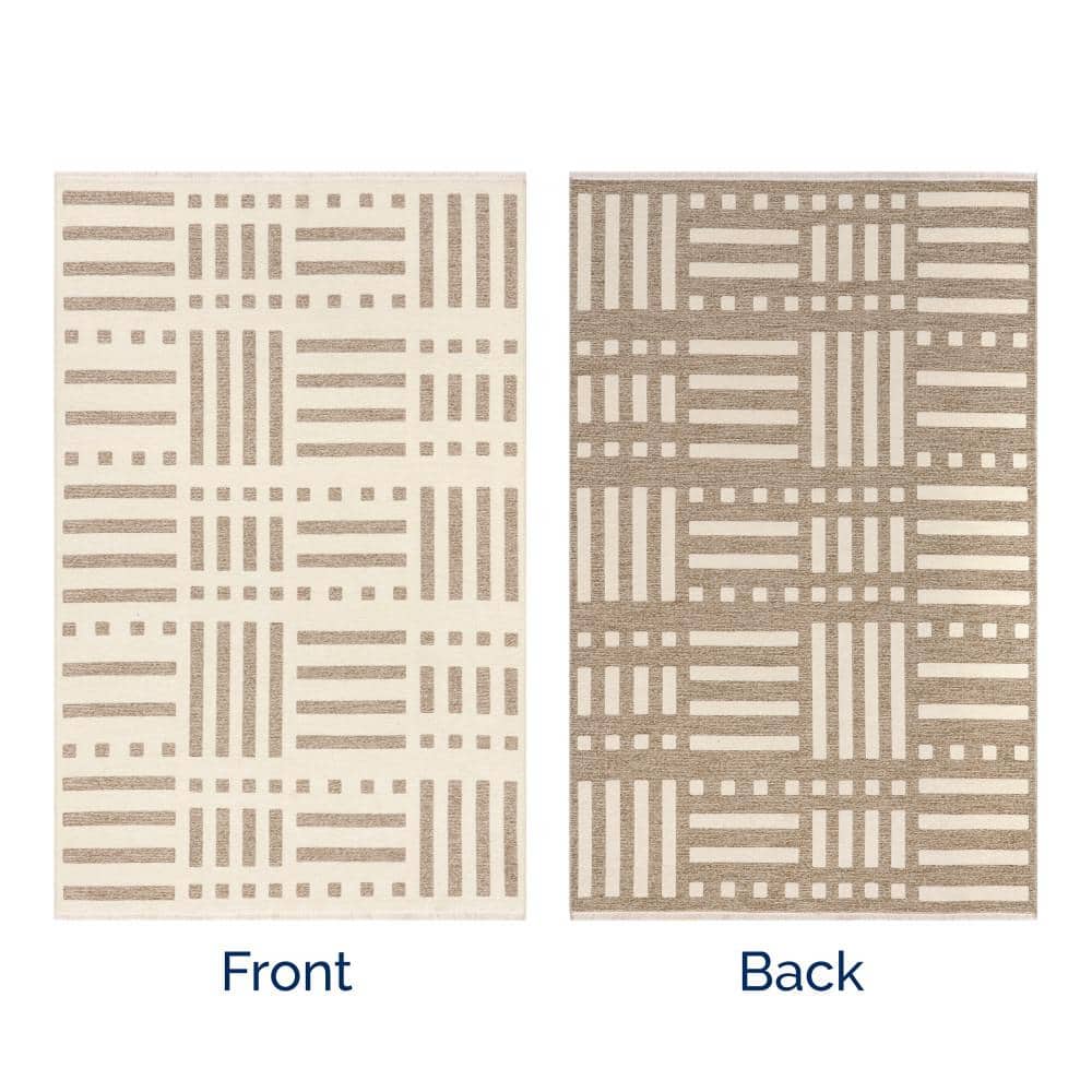 Mina Beige and Brown Geometric Reversible Washable Area Rug