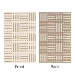 Mina Beige 6 ft. 7 in. x 9 ft. Modern Stripes Reversible Machine Washable Area Rug