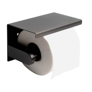 Wall Mounted Toilet Paper Holder with Shelf in Brushed Black