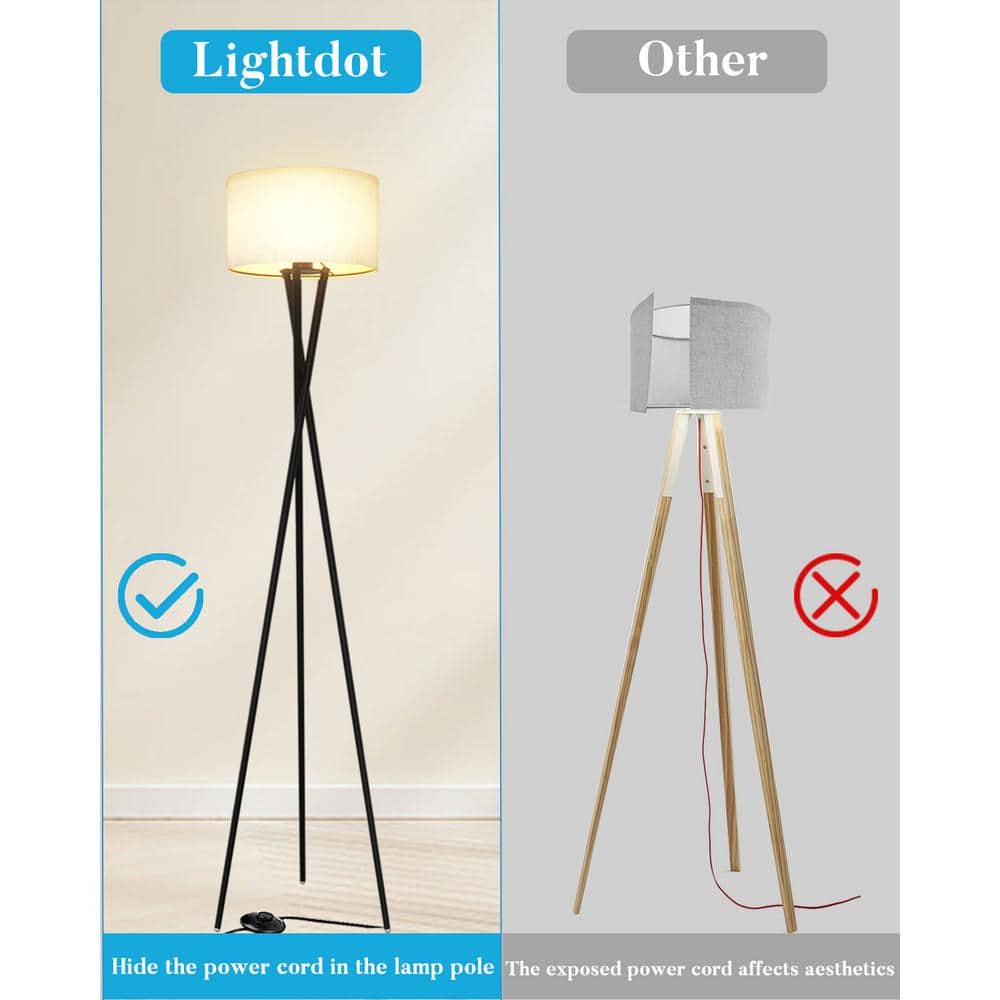 66-Inch Black Metal Tripod Floor Lamp with Burlap Shade