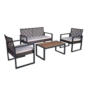 4-Piece Morden Hot Sale Wicker Outdoor Patio Conversation Set with Coffee Table, Beige Cushion for Balcony Garden Yard