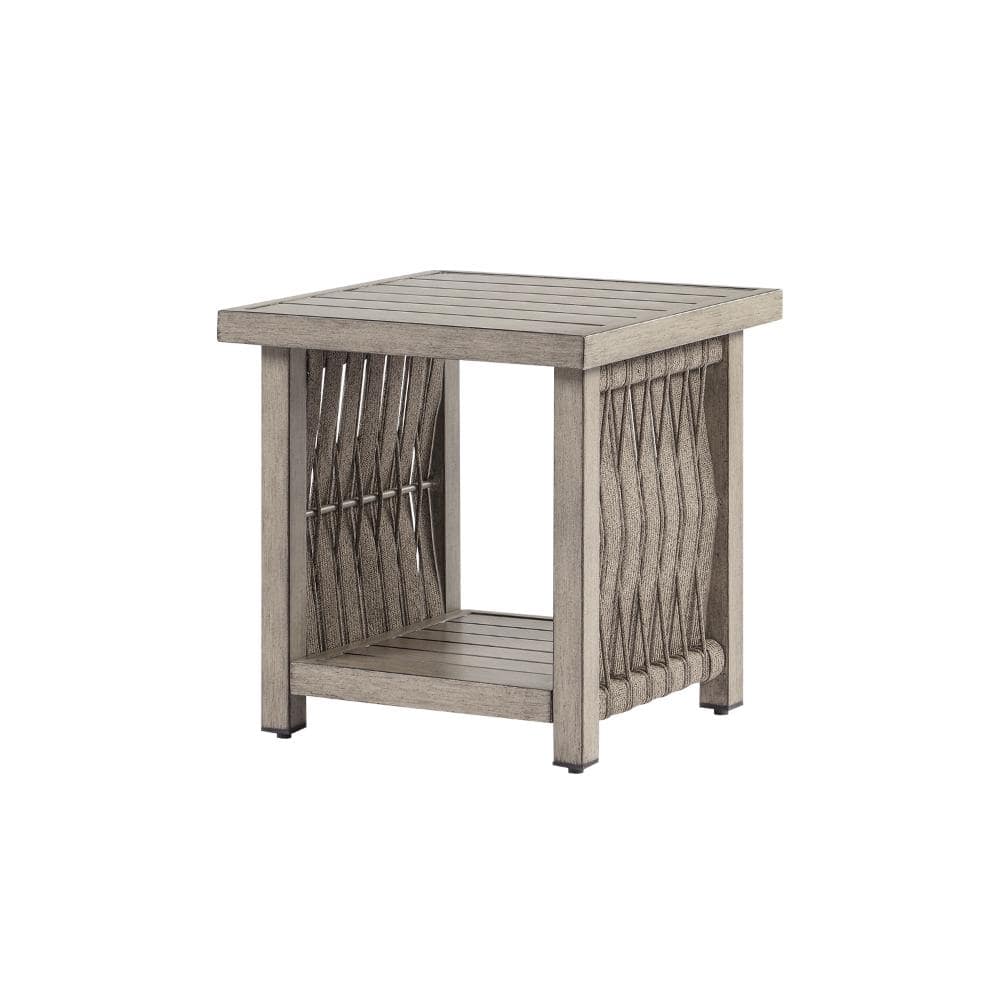 Rope Weave Aluminum 2-Tier Square Outdoor Patio Side Table with Adjustable Legs, Gray Oak (1 Pack) price history on PriceWatchPro