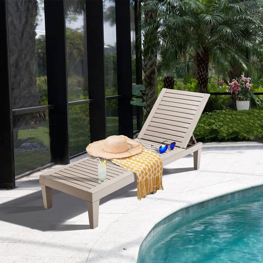 Brown Adjustable Plastic Patio Chaise Lounge Chair
