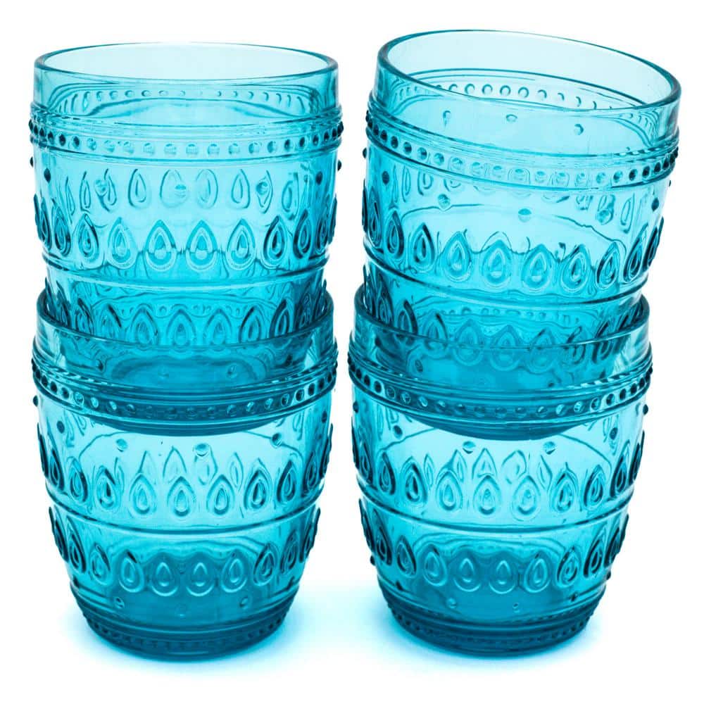 Fez Turquoise Glassware Set of 4, 12oz Old Fashioned
