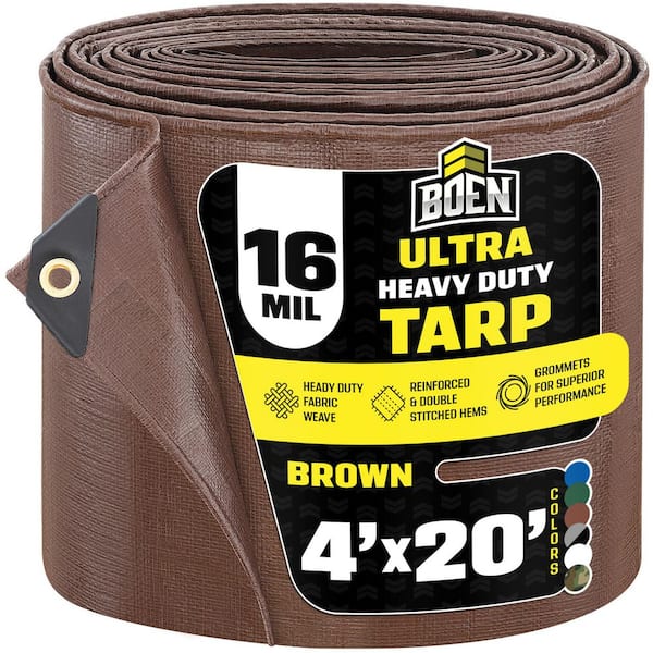 BOEN Ultra Heavy-Duty Brown Tarps 4 ft. x 20 ft. Waterproof and UV