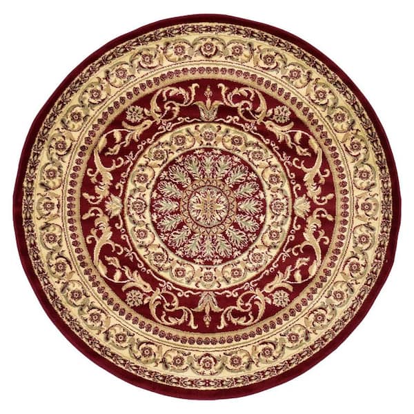 Unbranded Red Polypropylene 6 ft. x 6 ft. Medallion Indoor Round Area Rug