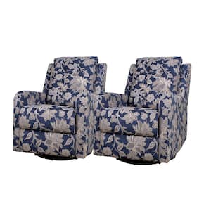 Felipe Navy Multi-Floral Wing Back Swivel Rocker Recliner with Metal Base (Set of 2)