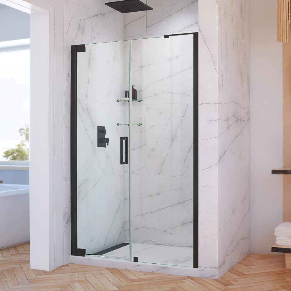 Elegance-LS 59 3/4" Matte Black Frameless Pivot Shower Door with Clear Glass