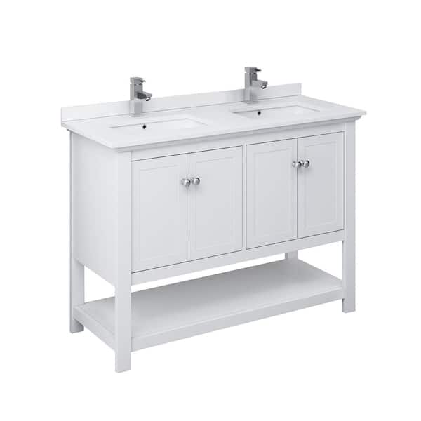 Fresca Manchester 48 in. W Bathroom Vanity in White with Quartz Stone Vanity Top in White with White Basin