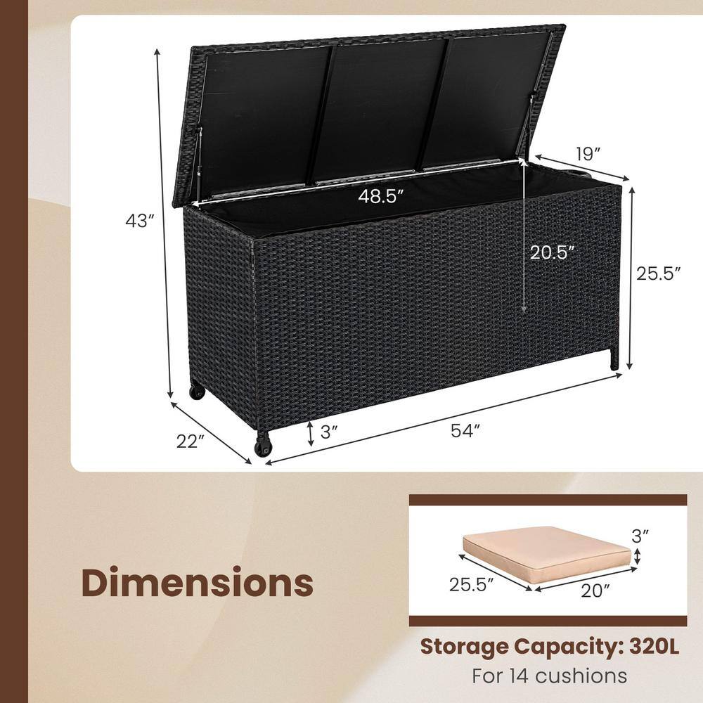 Black Wicker 85 Gallon Outdoor Deck Box with Wheels