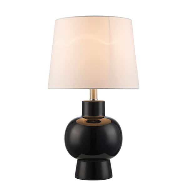 Bel Air Lighting Althea 20.25 in. 1-Light Black Ceramic Table Lamp with White Linen Shade