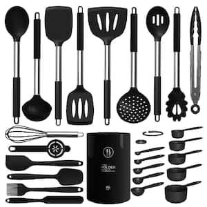 18-Piece Large Nonstick Stainless Steel Silicone Cookware Set in Black