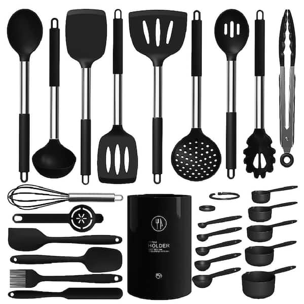 Aoibox 18-Piece Large Nonstick Stainless Steel Silicone Cookware Set in Black