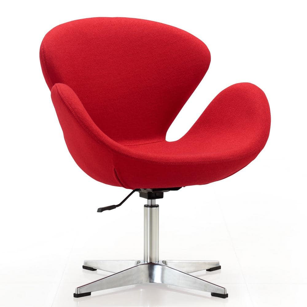 Raspberry Red Wool Swivel Accent Chair with Metal Base