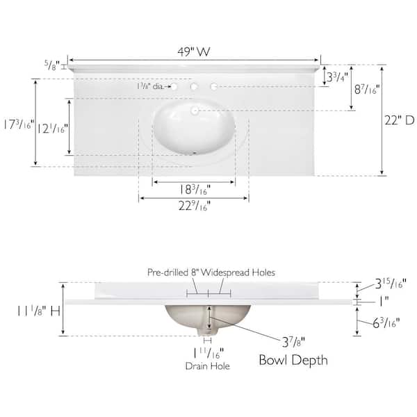 49 in. W x 22 in. D Cultured Marble Vanity Top in Solid White with Solid White Basin and 8 in. Centerset Faucet Spread
