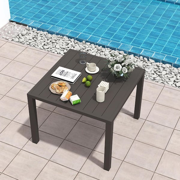 38 in. L x 38 in. W Metal Slatted Patio Dining Table