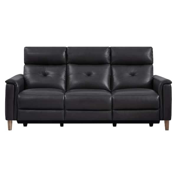 Armen Living Gala Brown Wood and Pewter Genuine Leather Contemporary Sofa