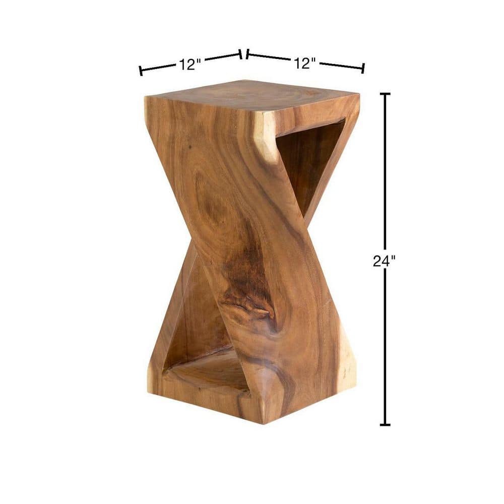 Natural Teak Hand-Carved Rectangular Side Table