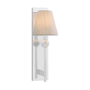 Travis 7.5 in 1-Light Polished Chrome Wall Sconce with White Fabric Shade
