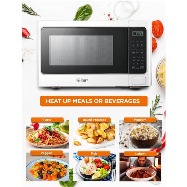 Commercial Chef 1.4 Cu.Ft. Countertop Microwave Oven - 1100 Watts, Small  Compact Size, 10 Power Levels, White CHM14110W6C
