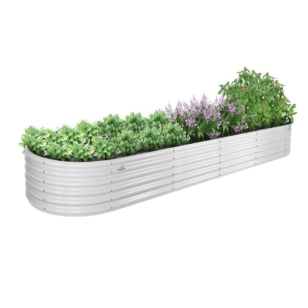 Unbranded 12 x 3 x 1.5 ft. White Metal Oval Raised Garden Bed, Outdoor Deep Root Backyard Planter