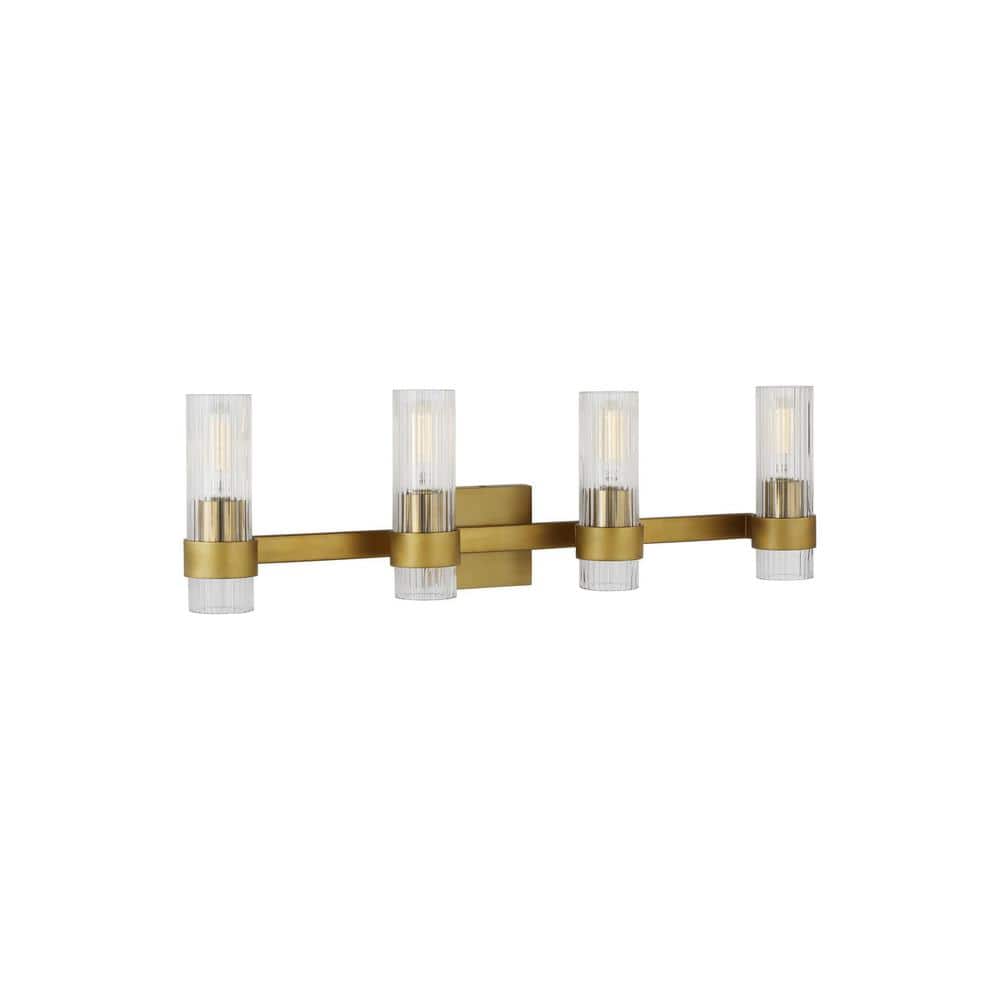Burnished Brass and Clear Glass 4-Light Vanity Fixture