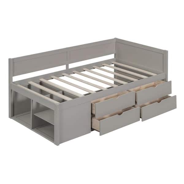 Gray Twin Size Daybed with Drawers and Shelves