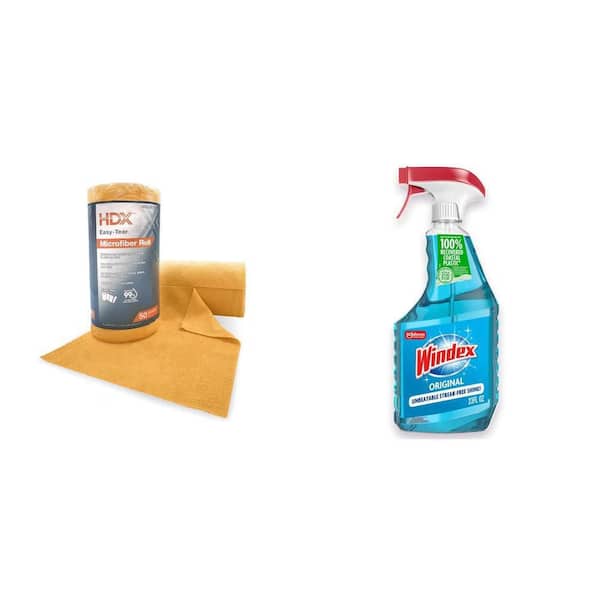 Easy-Tear 12 in. x 12 in. Microfiber Cloth Roll (50-Count) and 23 fl. oz. Original Glass Cleaner