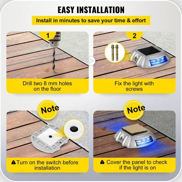 Solar Deck Lights 12-Pack Outdoor Waterproof Wireless 6 LEDs Driveway Lights for Deck Dock Driveway Path Warning Blue