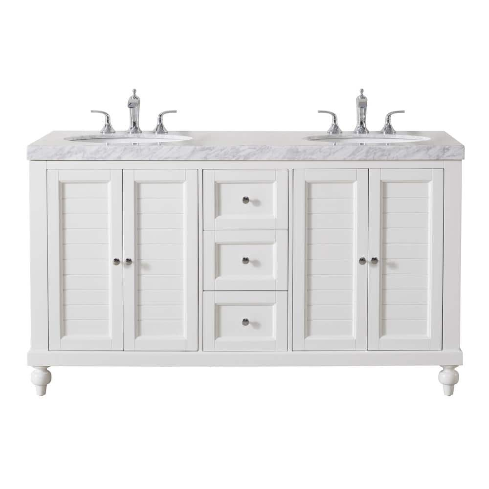 Stufurhome Kent 60 In Bath Vanity In White With White Marble Vanity Top In White With White Basin Ty 618 60 Cr The Home Depot