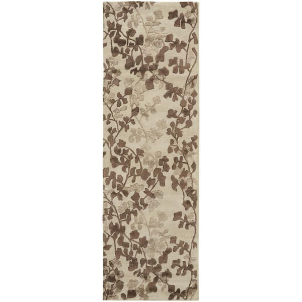 Taupe, Brown Floral 2 ft. x 8 ft. Runner Rug