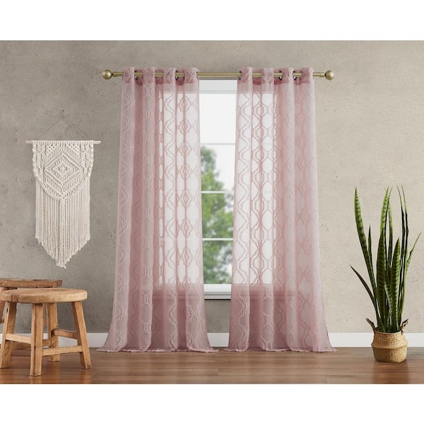 Jessica Simpson Everyn Embellished Blush Pink Faux Linen 52 In W X 84 L Grommet Sheer Tiebacks Curtain 2 Panels Jsc016238 The