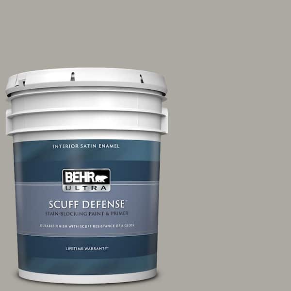 BEHR ULTRA 5 gal. #N360-3 Still Gray Extra Durable Satin Enamel Interior Paint & Primer