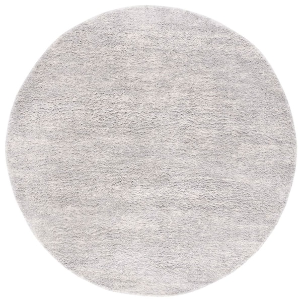 Berber Shag 7 ft. x 7 ft. Round Gray/Ivory Two-Toned Solid Area Rug