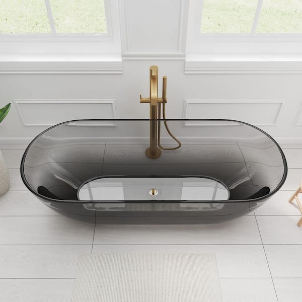 Kylie 69 in. x 29 in. Stone Resin Freestanding Soaking Bathtub in Transparent Gray