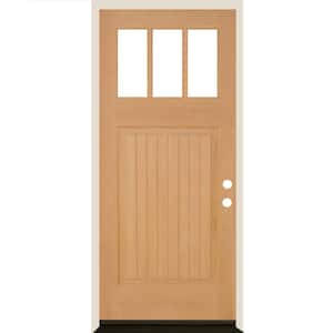 36 in. x 80 in. Craftsman 3 Lite V Groove Unfinished Stain Left-Hand/Inswing Douglas Fir Prehung Front Door