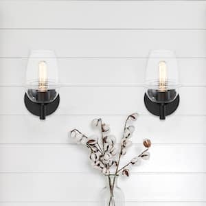 Summer Jazz 5.5 in. 1-Light Matte Black Wall Sconce Light with Clear Glass Shade for Bathrooms