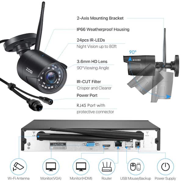 Motion Detection IP66 Waterproof,1TB Hard Drive H.265+ 8CH 3MP 2K NVR 80 Feet Night Vision ZOSI All in one Wireless CCTV Camera Systems with 12.5''Monitor 4X 2MP Outdoor WiFi Security Cameras
