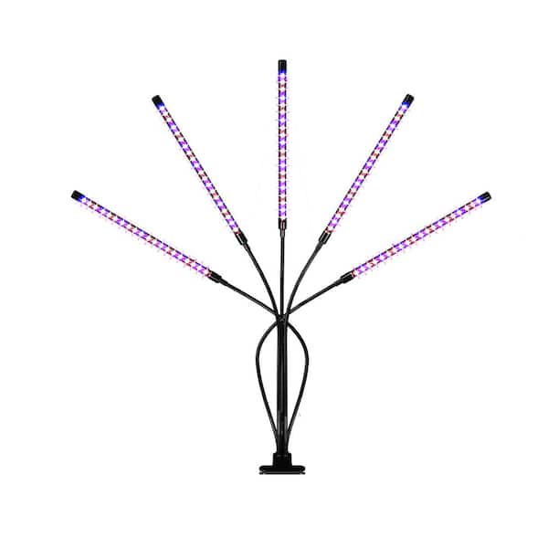 ELE Light & Décor 15.2 in. 50-Watt Black LED Grow Light, Color Changing Light with 5 Head Divided Adjustable Goose Neck Dual Chips