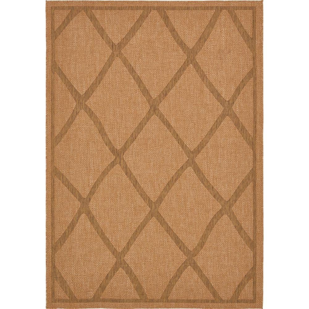 Light Brown Synthetic Reversible Rectangular Area Rug