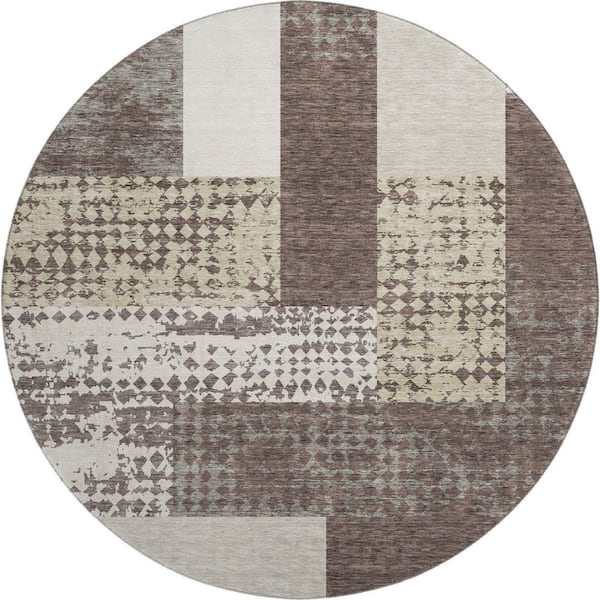 Addison Rugs Mayfield Premium Machine Washable Abstract AMF941 Brown 8 ft. x 8 ft. Round Rug