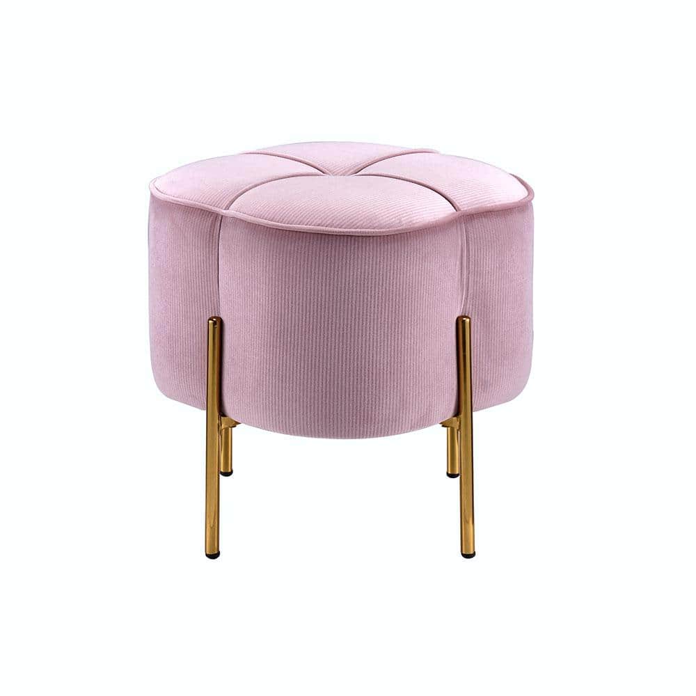 19'' Blush Pink Velvet Round Ottoman with Gold Metal Legs