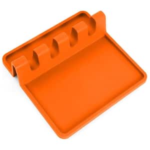 Silicone Utensil Rest with Drip Pad for Multiple Utensils - Orange