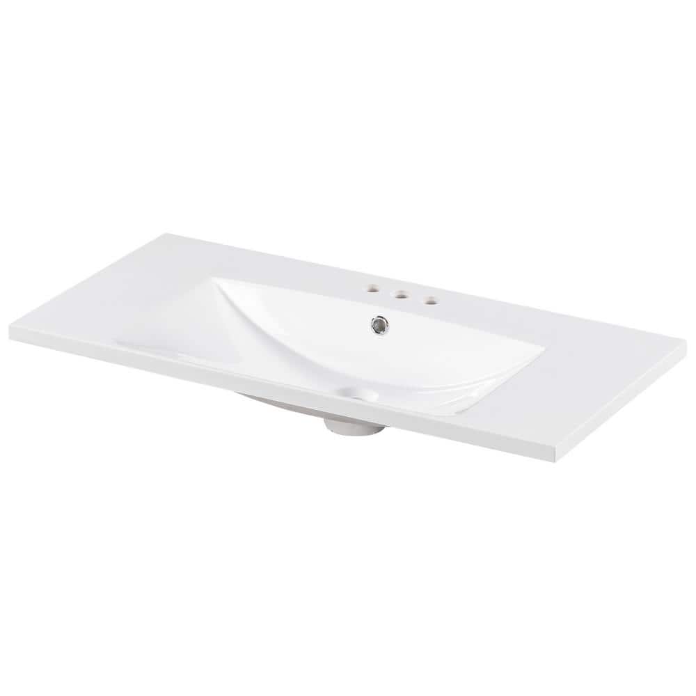 36 in. Undermount Rectangular Single Bathroom Resin Sink with in White Vani