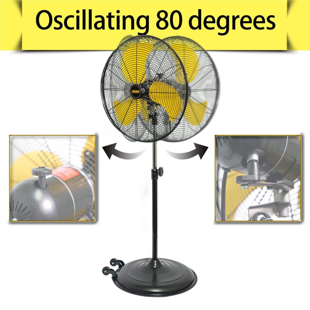20-inch Yellow Aluminum Oscillating Pedestal Fan with Adjustable Height