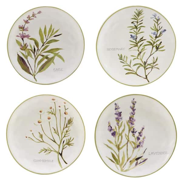 Certified International Fresh Herbs Assorted Colors Salad Plates (Set of 4)