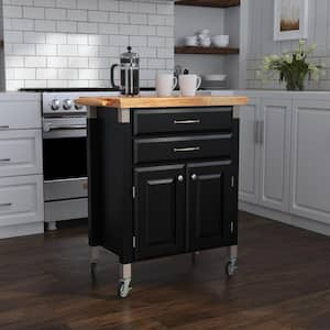 Dolly Madison Black Kitchen Cart with Natural Wood Top