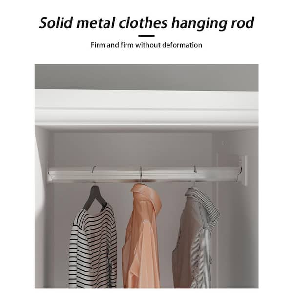 Kids Low-Profile Wardrobe With Hanging Rod & Drawers - White MDF Children's Closet, Easy Reach Design